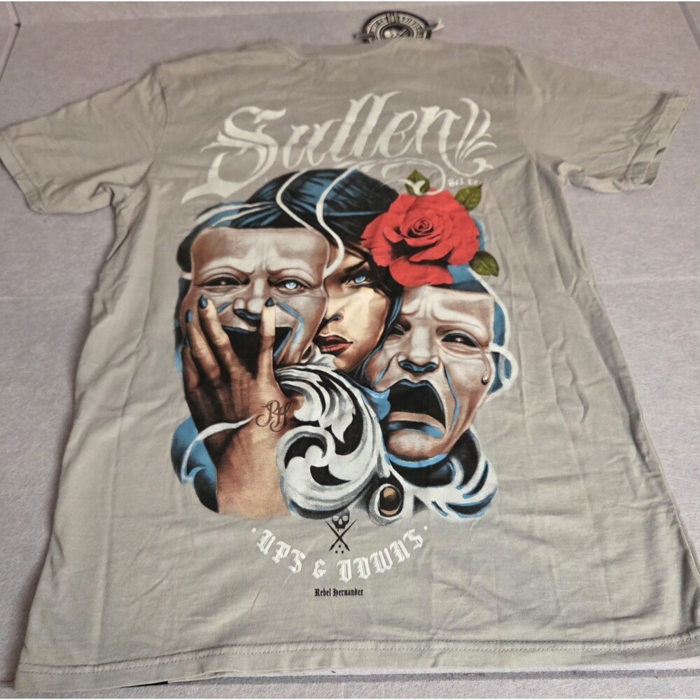 SULLEN Art Collective Ups and Downs Tee Gray Small Rebel Hernandez Tattoo NWT